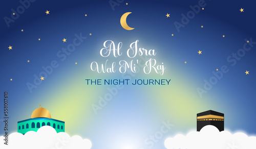 Illustration of the celebration of Al Isra Wal Mi Raj, the celebration of Muslim holidays, Al Aqso and the Kaaba photo