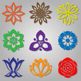 Set of flat icon flower, retro design.