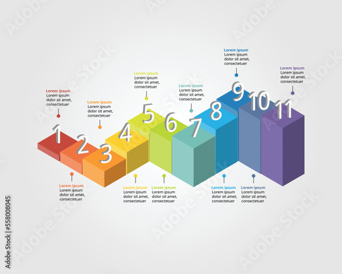 square graph chart template with number for infographic for presentation for 11 element