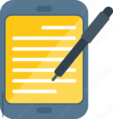 Tablet writing icon flat vector. Write message. Text notepad isolated
