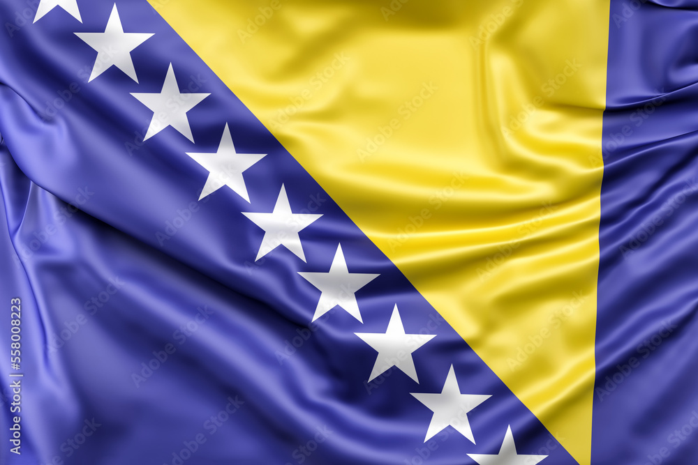 Ruffled Flag of Bosnia and Herzegovina. 3D Rendering Ruffled Flag of Bosnia and Herzegovina. 3D Rendering