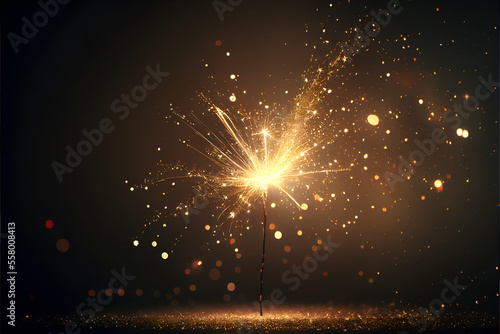 Happy New Year, Sparklers shining with bright sparks and bokeh festive silvester party background, Made by AI, Artificial intelligence	