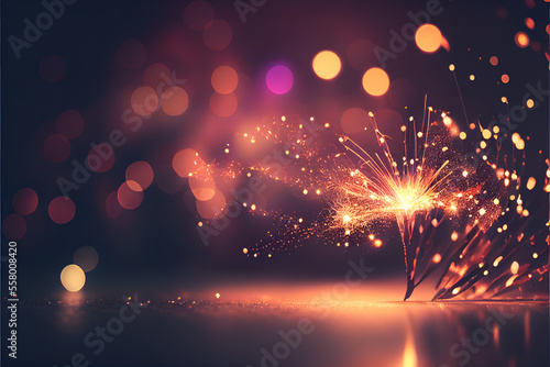 Happy New Year, Sparklers shining with bright sparks and bokeh festive silvester party background, Made by AI, Artificial intelligence	