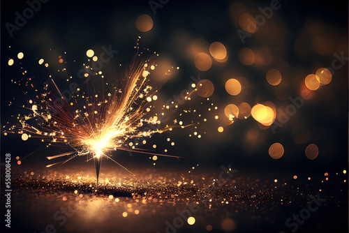 Happy New Year, Sparklers shining with bright sparks and bokeh festive silvester party background, Made by AI, Artificial intelligence 