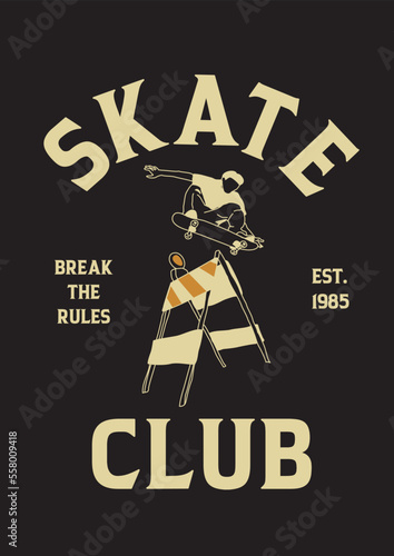 Skate club. Vintage typography t-shirt print vector illustration summer sports.