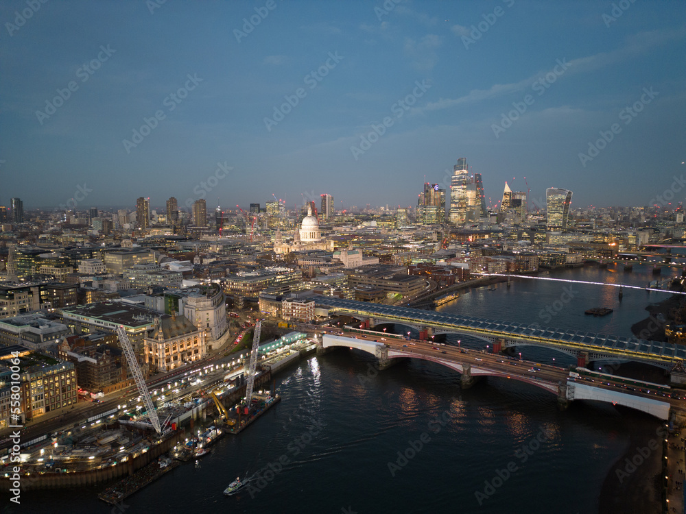 London in the evening - beautiful aerial view at sunset - LONDON, UNITED KINGDOM - DECEMBER 20, 2022