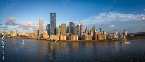 The skyscrapers of Canary Wharf in London on Isle of Dogs - panoramic view - LONDON  UNITED KINGDOM - DECEMBER 20  2022