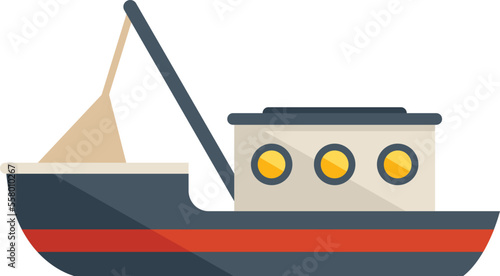Fish vessel icon flat vector. Fishing boat. Sea trawler isolated