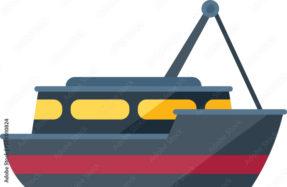 Seafood fish boat icon flat vector. Sea ship. Marine vessel isolated Seafood fish boat icon flat vector. Sea ship. Marine vessel isolated