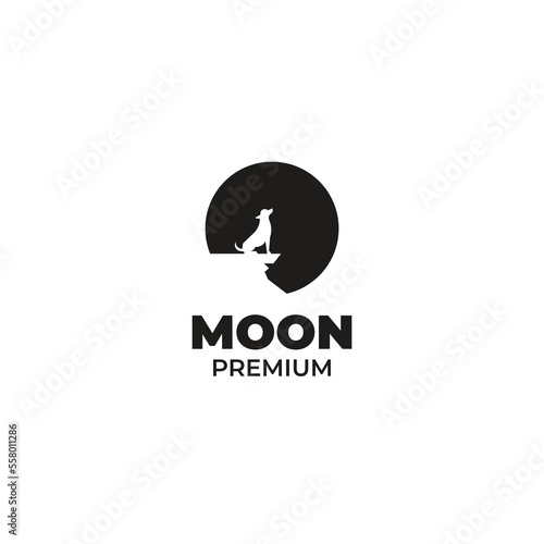 Flat moon dog logo design vector illustration