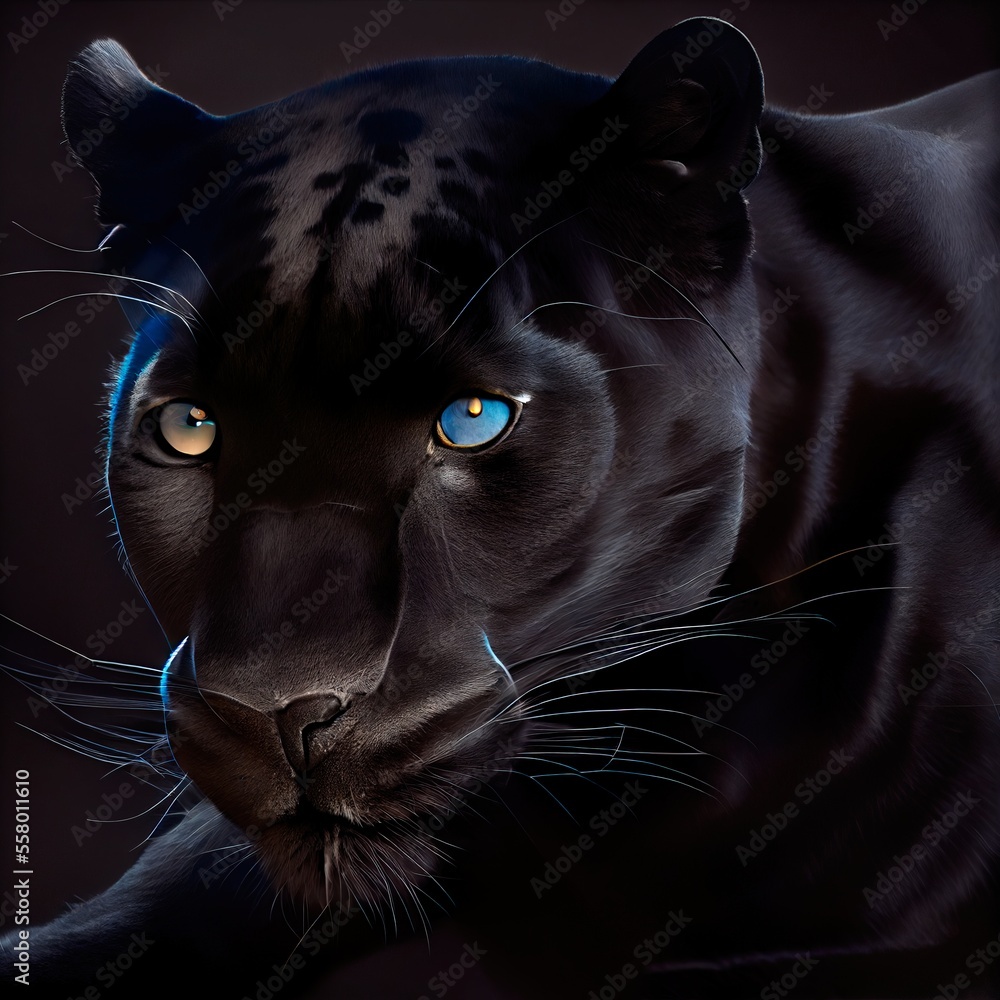 Portrait of a beautiful black panther. Portrait of a black jaguar. Beautiful black cat
