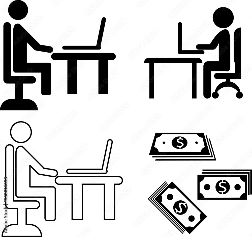 Remote Work. Line Symbol Worker Man at the Desk Designer-Freelancer. Icon in Outline Style From the Set Icons of Coworking and Workplace or Workspace..eps Remote Work. Line Symbol Worker Man at the Desk Designer-Freelancer. Icon in Outline Style From the Set Icons of Coworking and Workplace or Workspace..eps