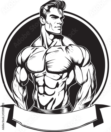 black and white illustration of a bodybuilder man