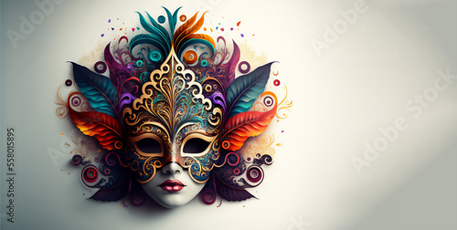 Obraz na płótnie Venetian mask carnival colorful splash art  masquerade mardi gars banner copy space on white illustration
