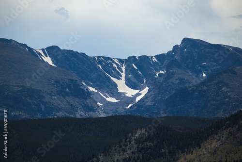 Snowy mountains surrounded by trees and rolling hills in Rocky Mountain National Park  © ObserverMedia