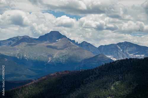 Wooded mountains and rolling hills of Rocky Mountain National Park  Colorado