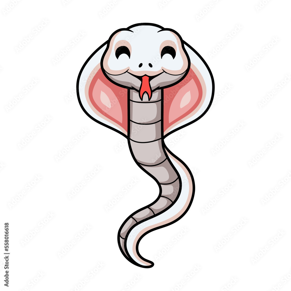 Fototapeta premium Cute leucistic cobra snake cartoon