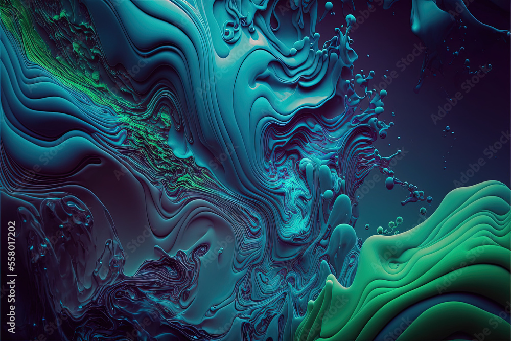 Blue green paint swirls floating in water, lava lamp, abstract background, generative ai Blue green paint swirls floating in water, lava lamp, abstract background, generative ai