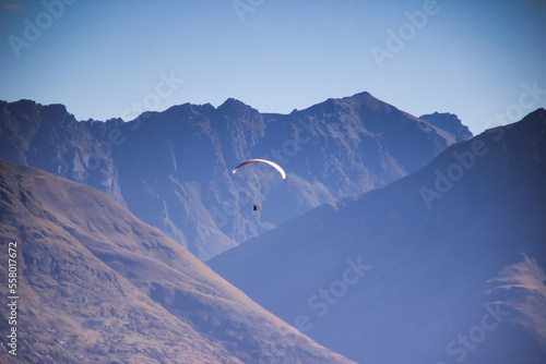 Qeenstown paragliding breathtaking stunning views, beautiful scenery and landscape, mountains and lakes, South Island, New Zealand photo