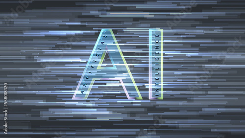 人口知能をイメージした立体ロゴCG　データ処理通信をイメージしたグレー色の背景