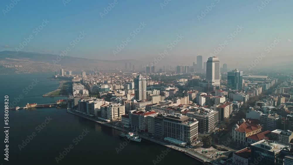general drone view of izmir city center and coastline general drone view of izmir city center and coastline
