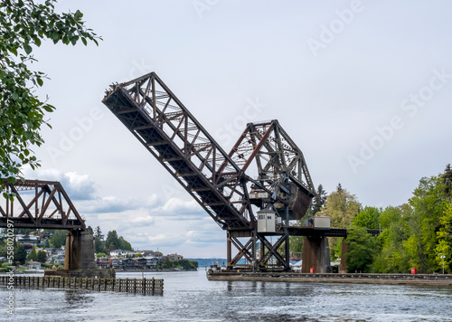 Raised railroad bridge in Ballard area of Seattle photo