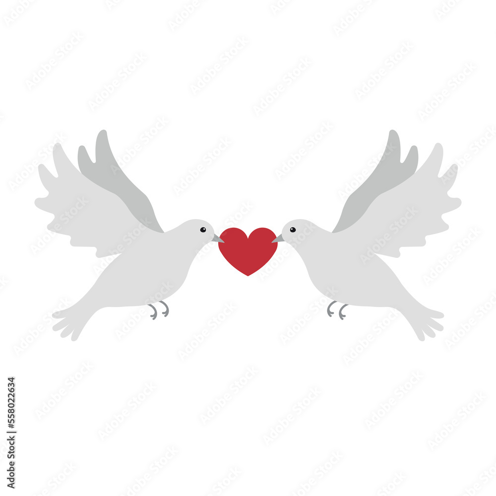 Fototapeta premium Vector flat hand drawn pair of love doves isolated on white background