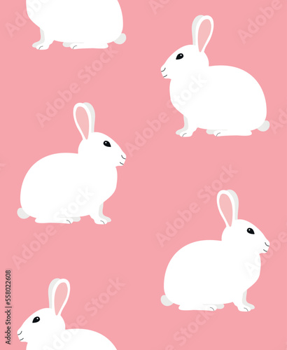 Vector seamless pattern of hand drawn flat bunny rabbit isolated on pink background