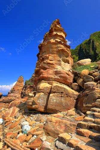 Coastal rock formations in Nanya, Northeast Coast National Scenic Area, Taipei Taiwan. photo