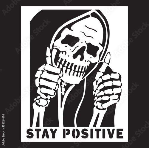 Foto Stay Positive Cool Skull Black and White Poster