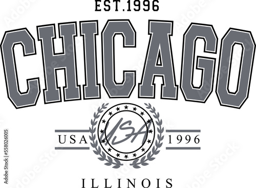 Vector Print Art Of Chicago Usa Illinois Est. 1996 Retro Stamp Old School Style, Classic design, ideal for clothes