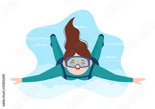 Skydiving Illustration with Skydivers use Parachute and Sky Jump for Outdoor Activities in Flat Extreme Sport Cartoon Hand Drawn Templates