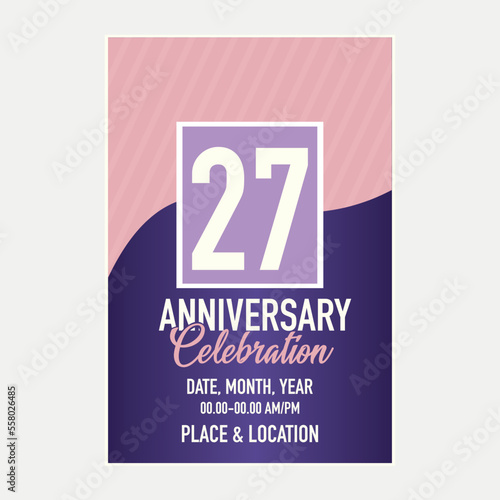 Vector 27th years anniversary vector invitation card. template of invitational for print design. 