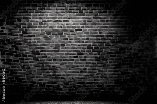 Brick wall texture for interior or exterior design backdrop  vintage dark tone  old black brick wall texture. Generative AI