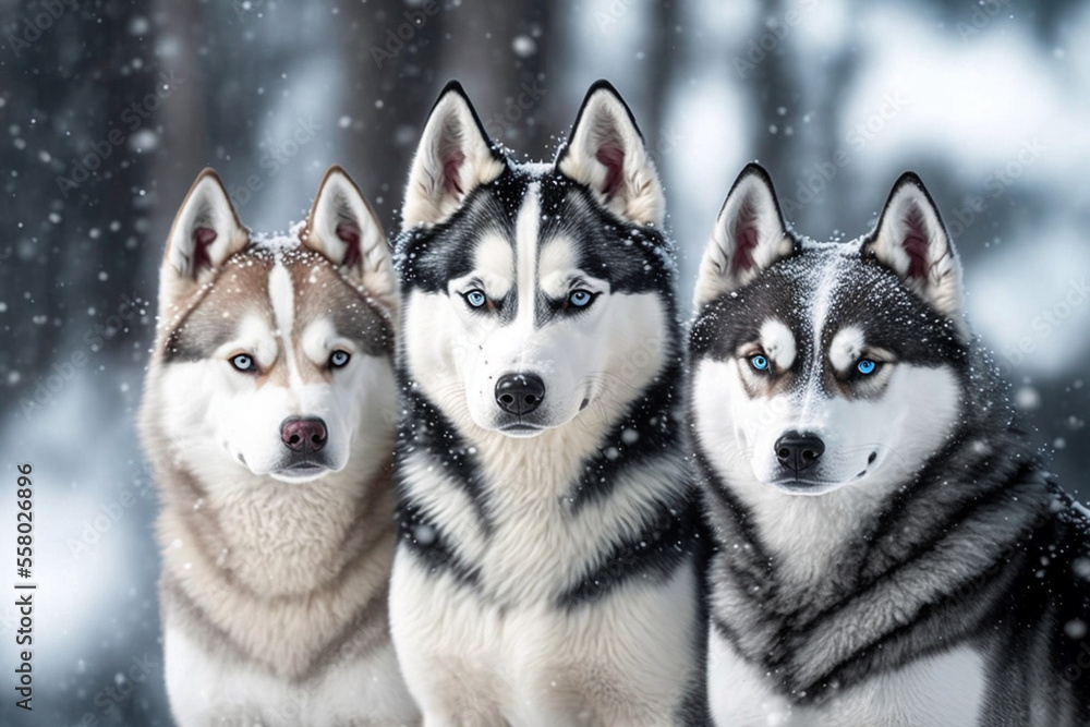 huskies sitting outside in the snow made by generative ai