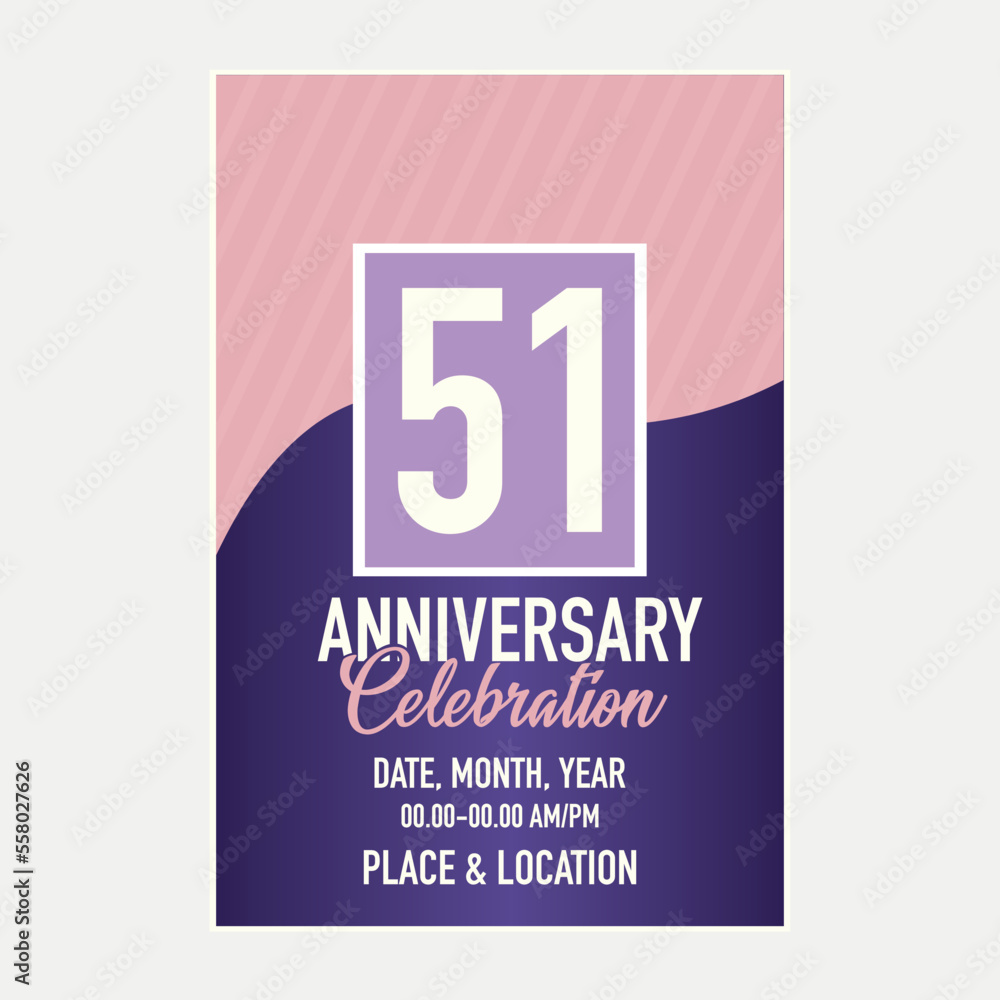 Vector 51st years anniversary vector invitation card. template of invitational for print design.
