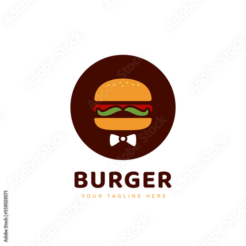 mister burger logo template with lettuce mustache and butterfly tie vector icon concept