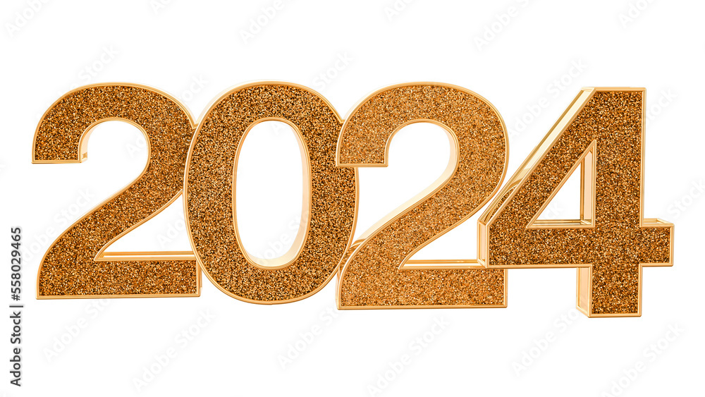 happy new year 2024 3d gold modern number with generative AI
