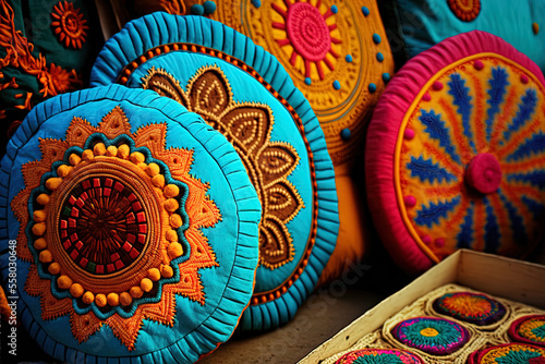 Beautiful hand crafted decorative pieces in vibrant colors. The arts and crafts of each Indian state reflect the impact of various civilizations. Generative AI