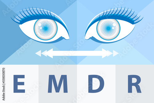 Eye Movement Desensitization Reprocessing (EMDR) therapy concept. A psychotherapy treatment for people who had traumatic experiences.