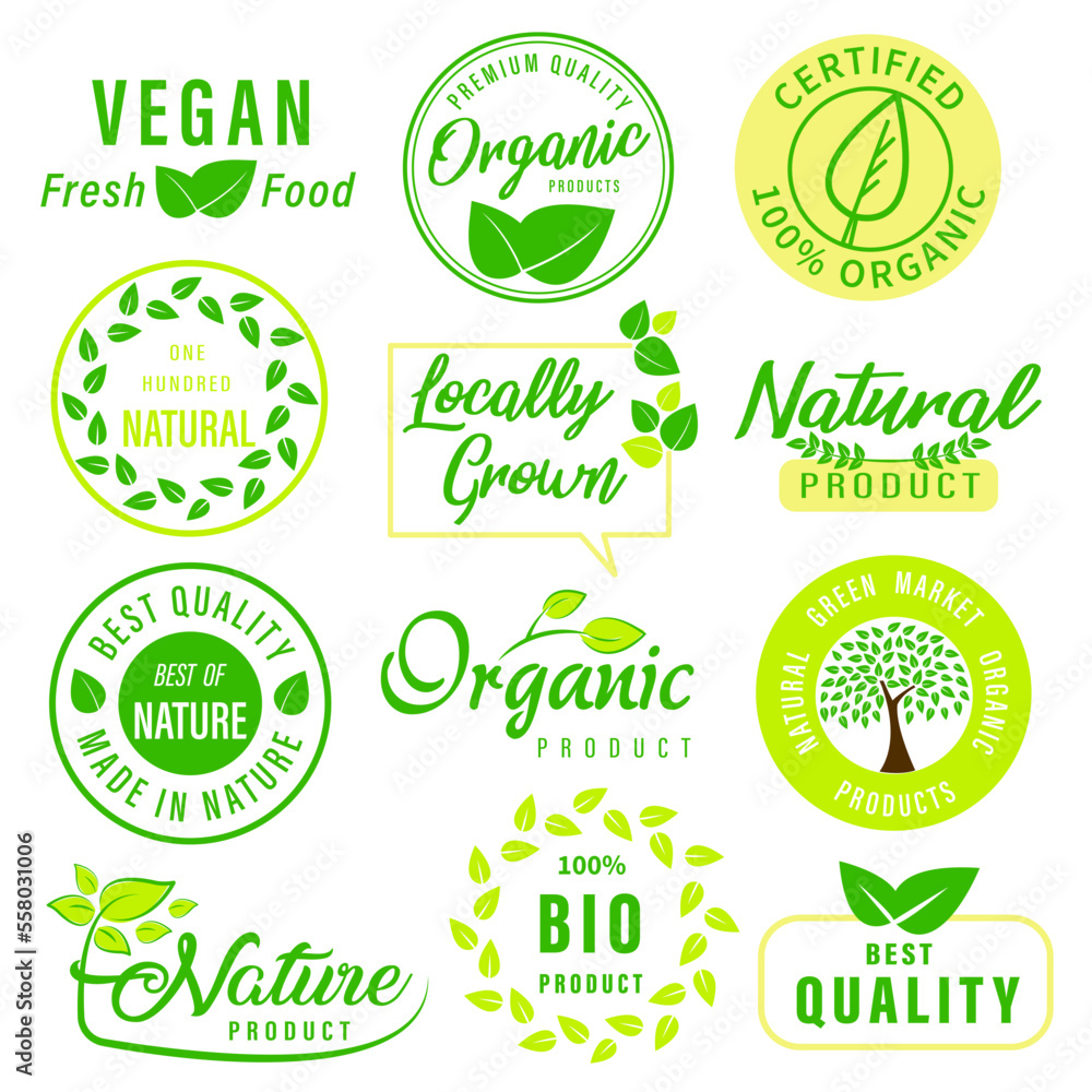 Organic food, natural product and healthy life logo, stickers and badges. Organic food, natural product and healthy life logo, stickers and badges.
