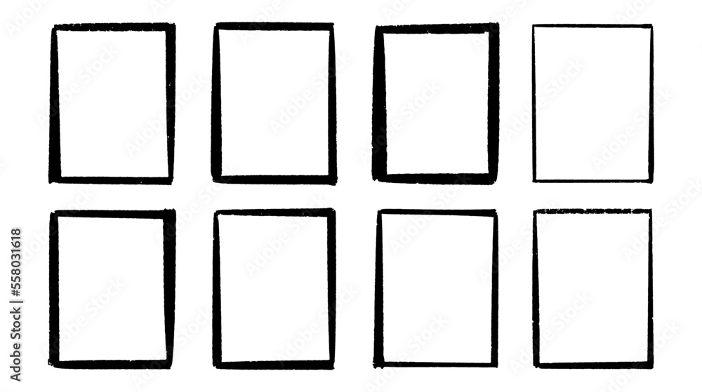 Lined brush frame collection bundle elements. Grunge border decoration vector illustration.