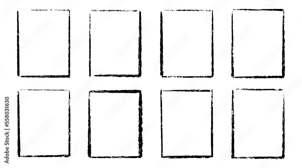 Black ink brush frame collection bundle elements. Grunge border decoration vector illustration.