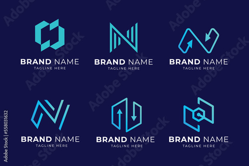 N Letter Logo Set With Analytics Arrow Illustration, Analytics N Icon.
