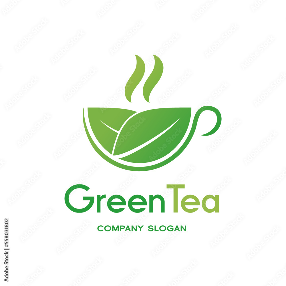 © ismadesign - Green tea vector logo template. Design with leaf and cup symbol.
