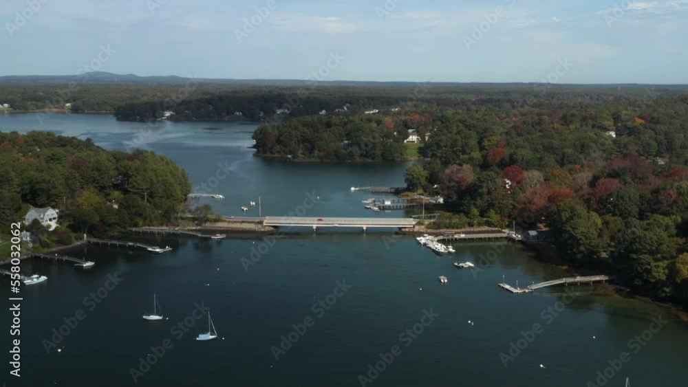 Gorgeous drone shot overlooking the Kittery Point Bridge in Maine, USA Gorgeous drone shot overlooking the Kittery Point Bridge in Maine, USA