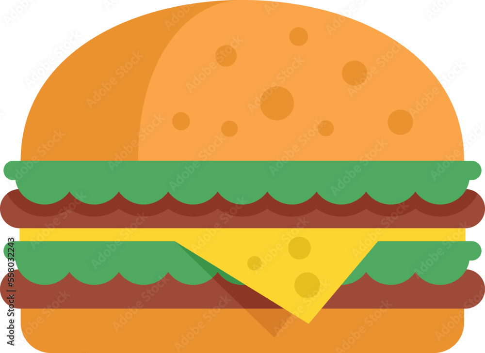 Burger icon flat vector. Bun sandwich. Cheese meat isolated Burger icon flat vector. Bun sandwich. Cheese meat isolated