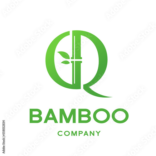 Free Download Bamboo Q letter or alphabet vector logo template. This logo with symbol and leaf. Green color and suitable for business and culture of china. - GFXLoad