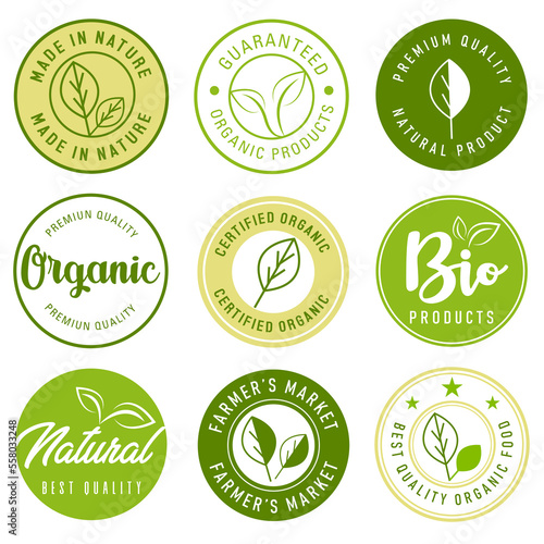 Organic food, natural product and healthy life logo, stickers and badges.