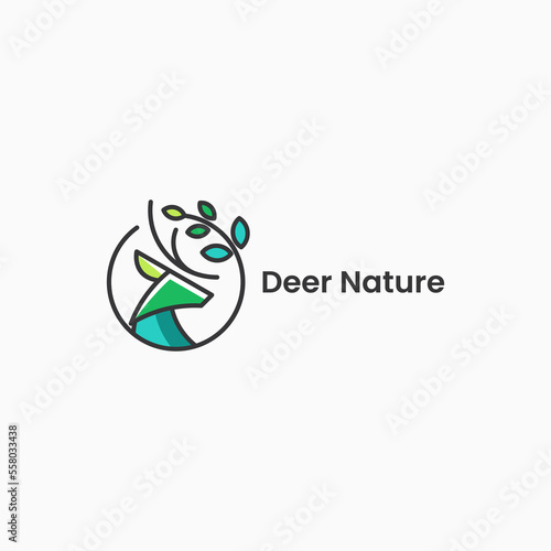 Vector Logo Illustration Deer Nature Simple Mascot Style.